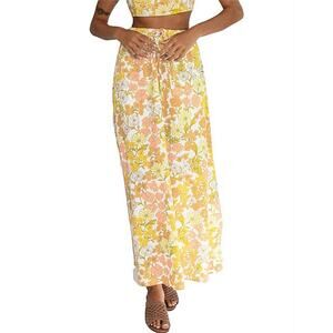 NWT Girl And The Sun Cairo Floral Pattern High Rise Maxi Skirt Yellow XL